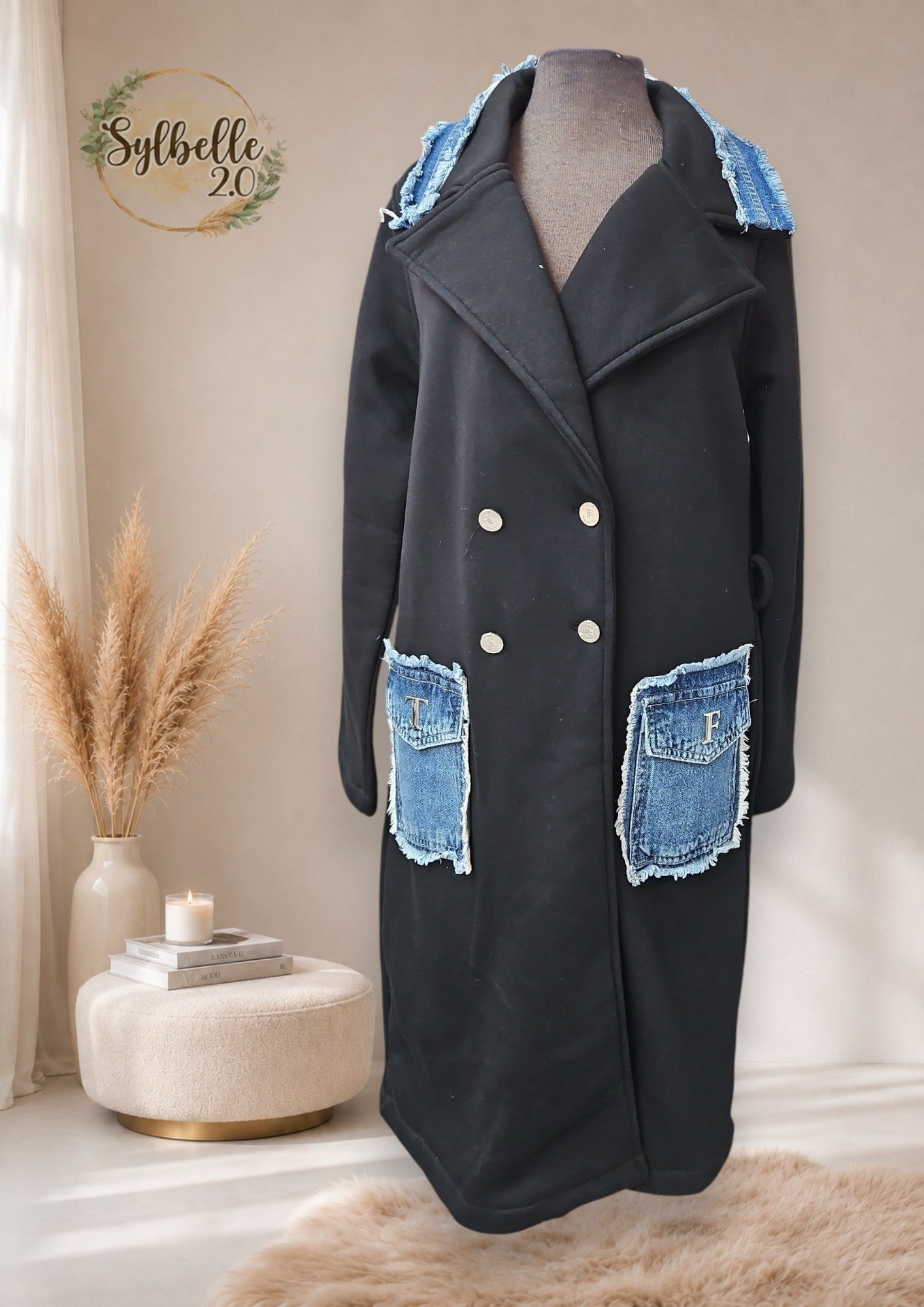 Manteau avec col et poches en jeans
