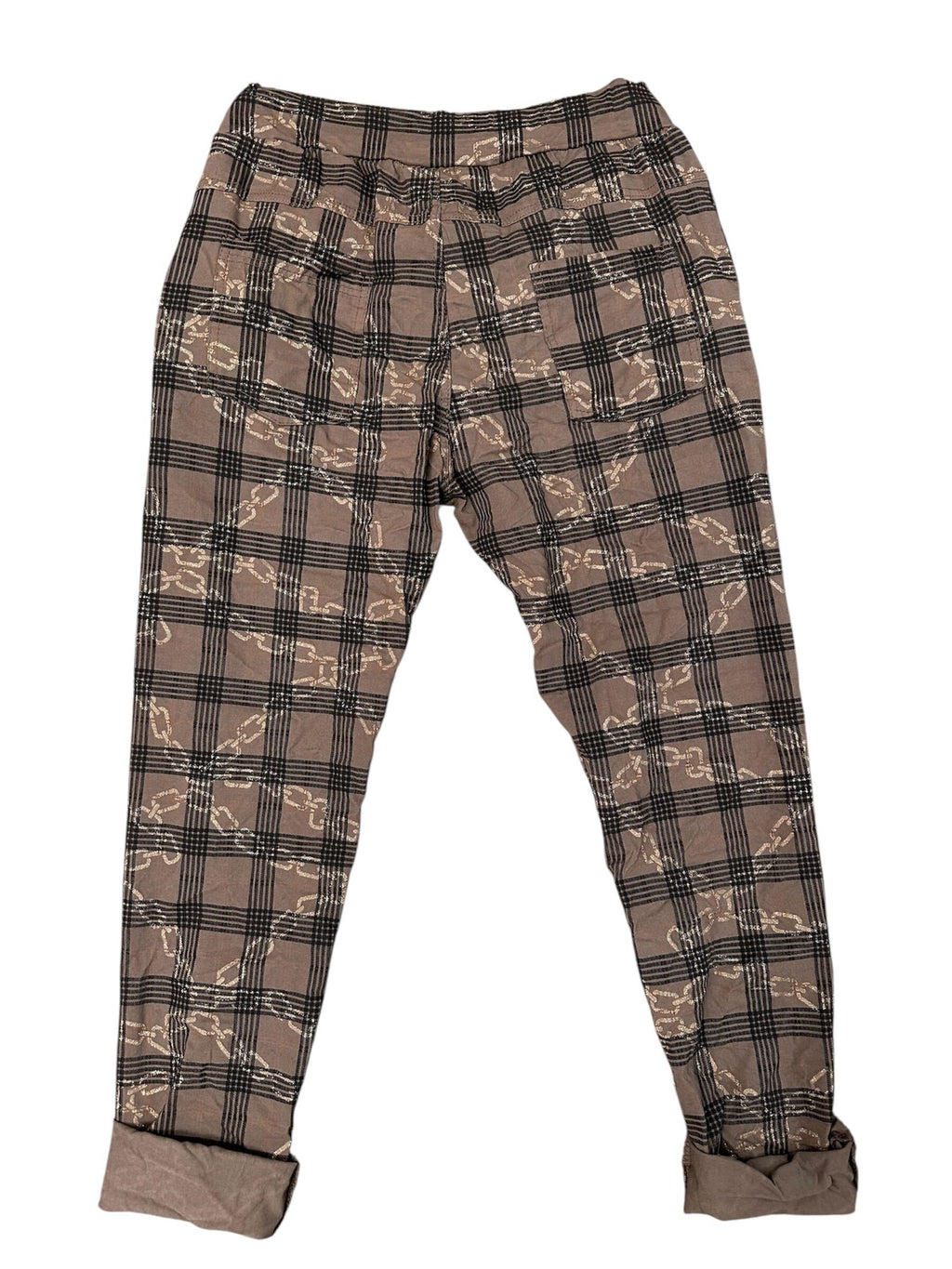 Pantalon à motif carreauté et chaîne