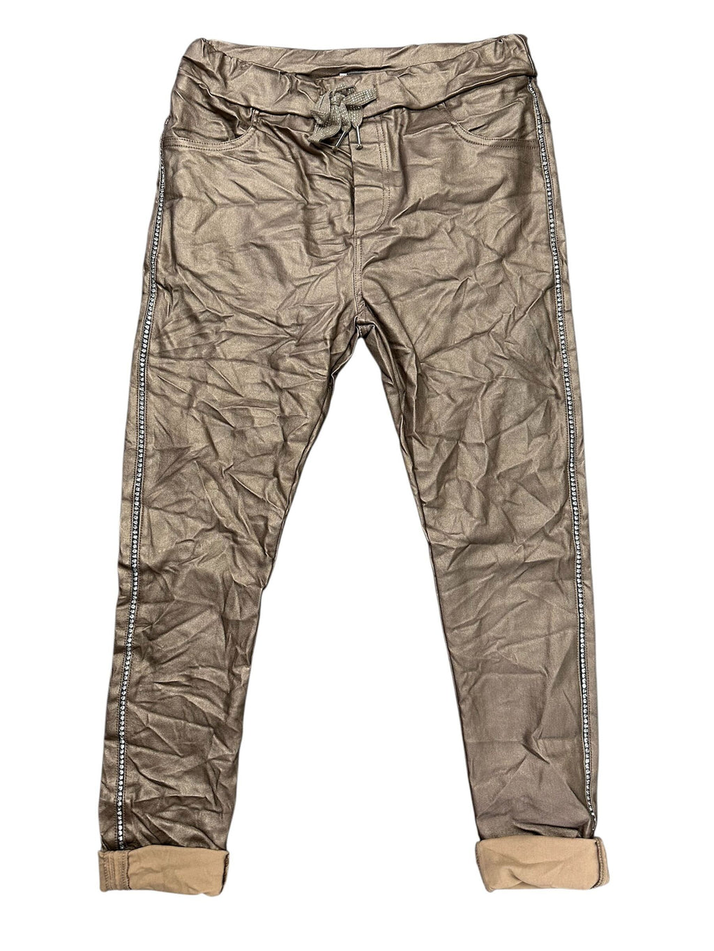 Pantalon de cuir avec ligne de brillants