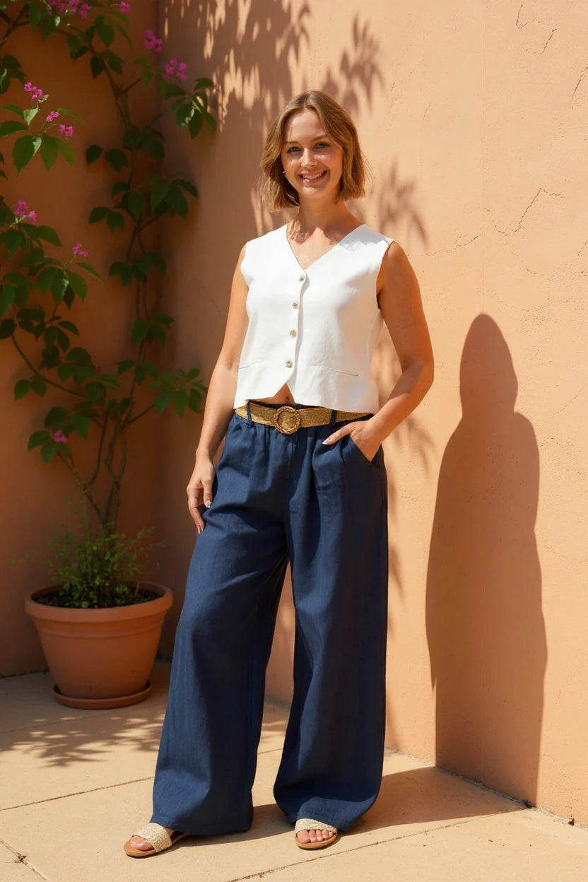Pantalon en lin avec ceinture