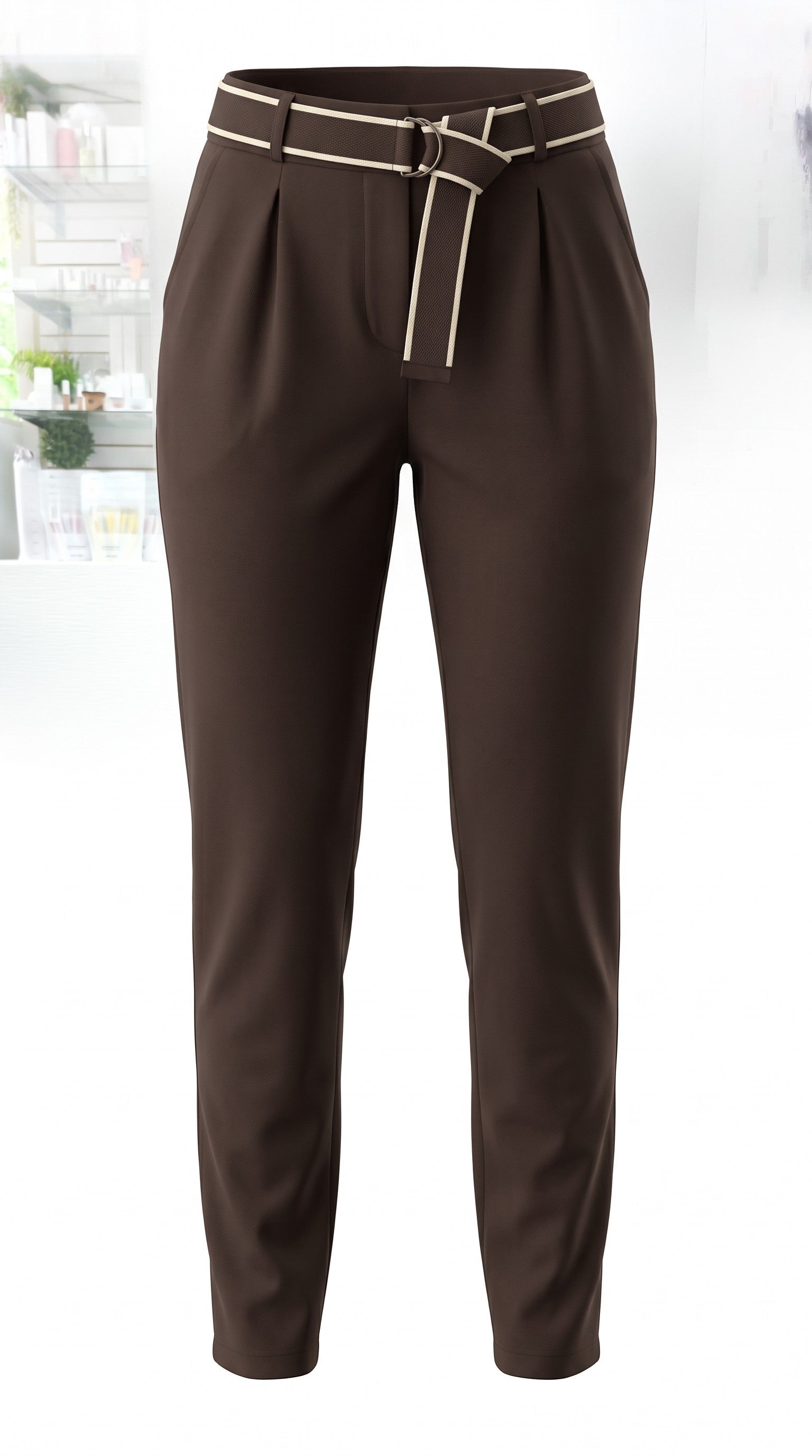 Pantalons Unis Avec Poches Et Ceinture