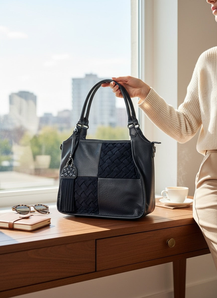 Sac à main en faux cuir et suède