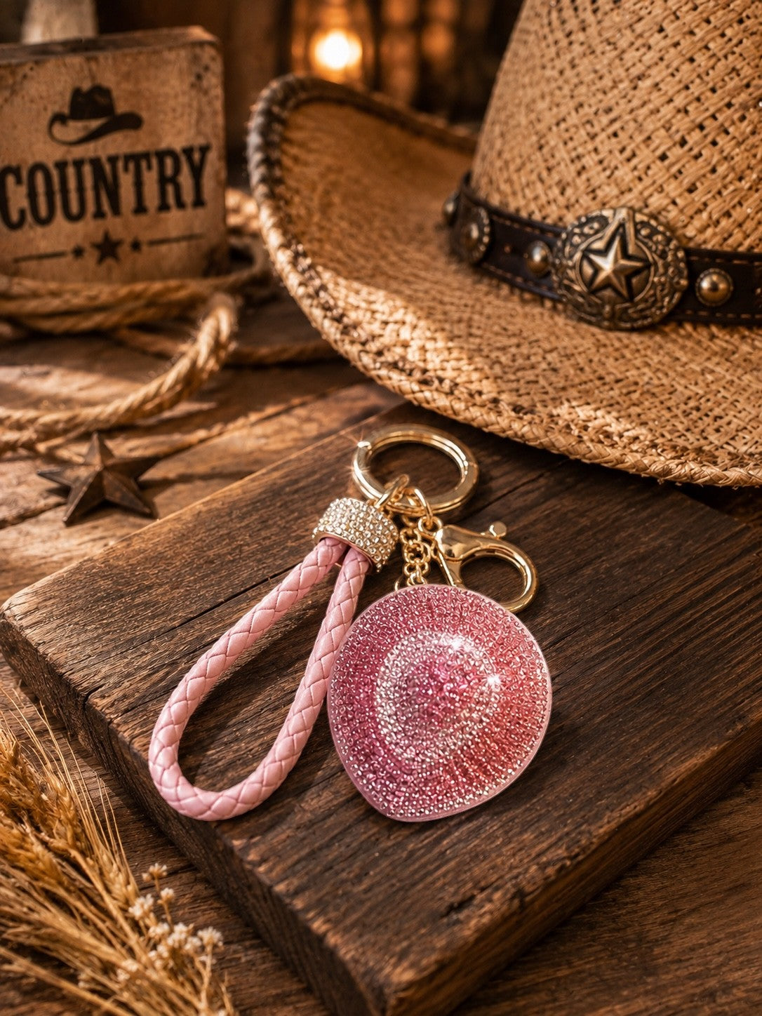 Porte-clés chapeau de cowboy à paillettes