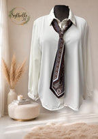 Blouse avec foulard brun et bleu
