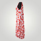 Boutique Sylbelle robe longue sans manches à imprimé floral rouge et blanc, avec poches. 85% viscose, 15% nylon.
