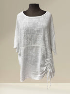 Blouse (fleurs brodées, cordon ajustable)