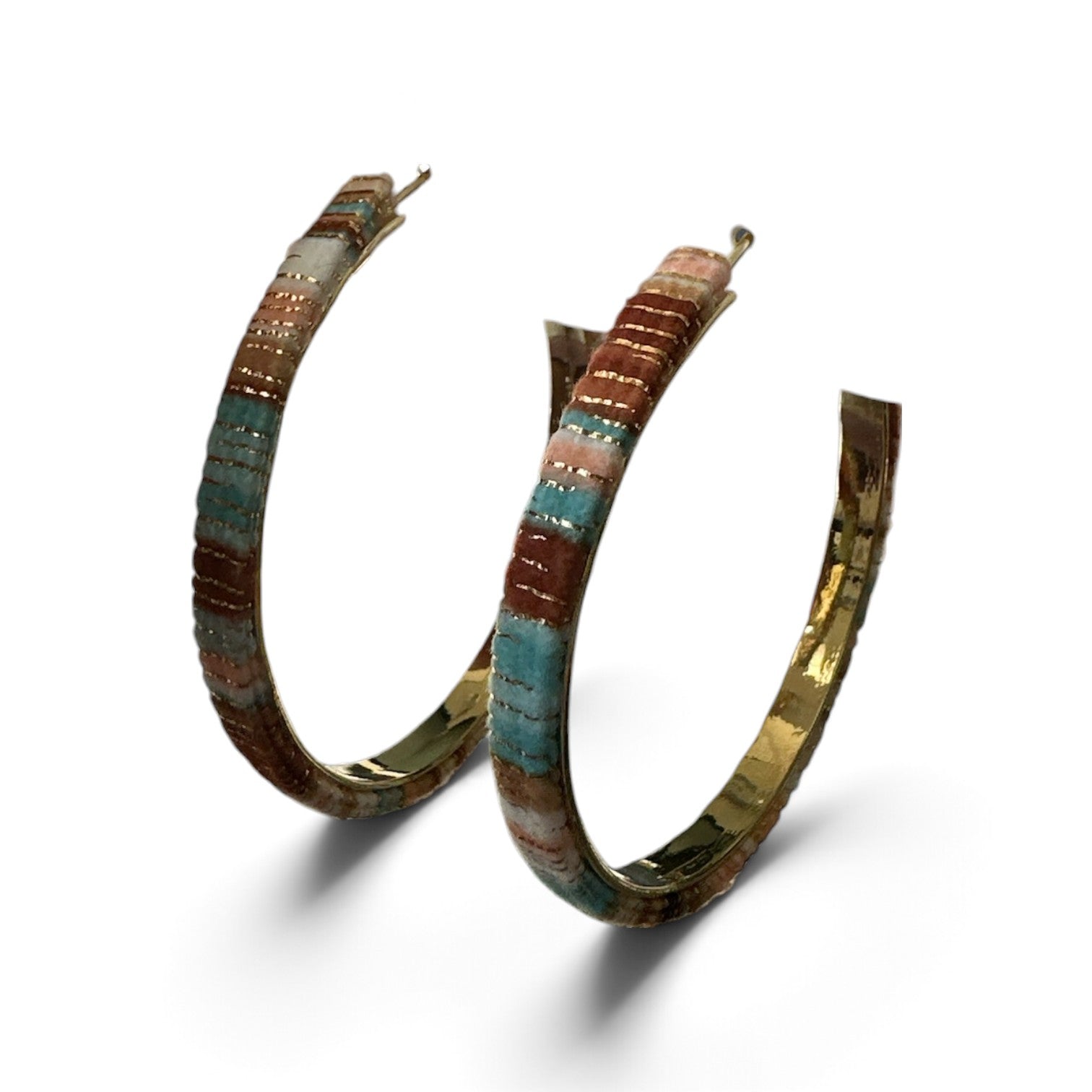 Boucle d'oreille anneaux (bleue et brune)